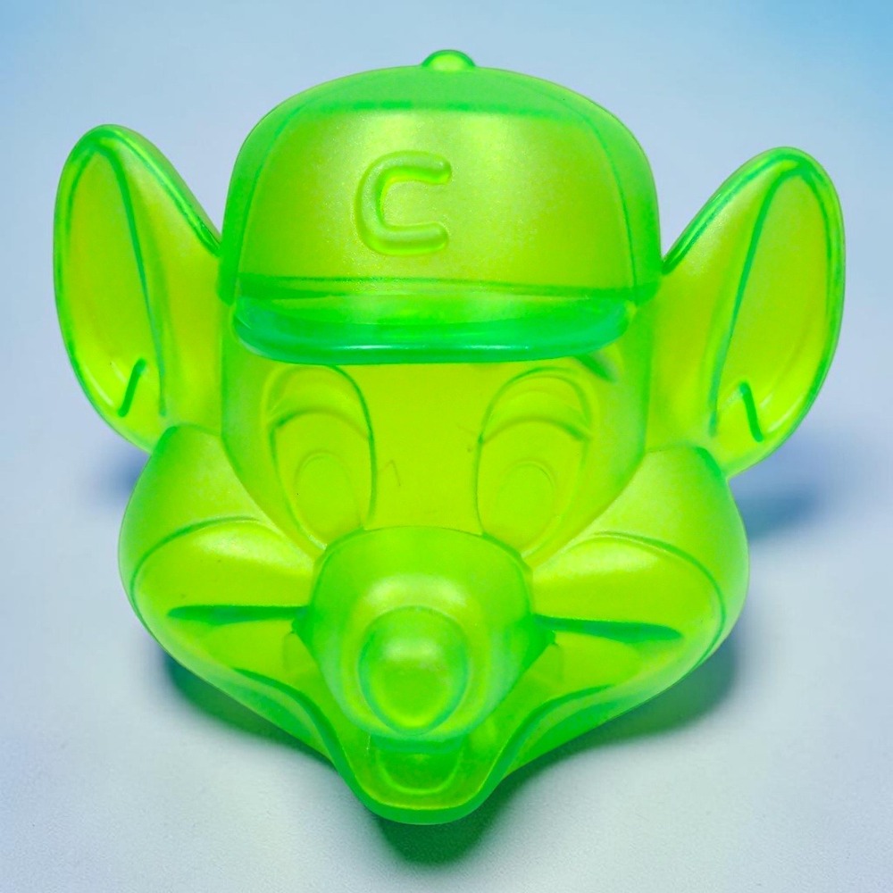 Chuck E. Cheese Coin Bank 2010 Neon Green Translucent Plastic Pig Bank Mouse Toy